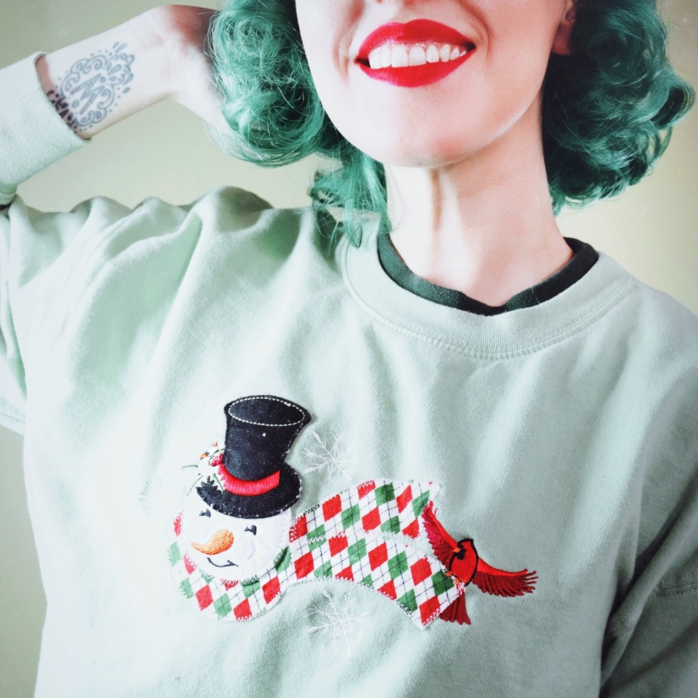 Mint Green Snowman “Ugly Christmas” Sweater - Picture 3 of 4